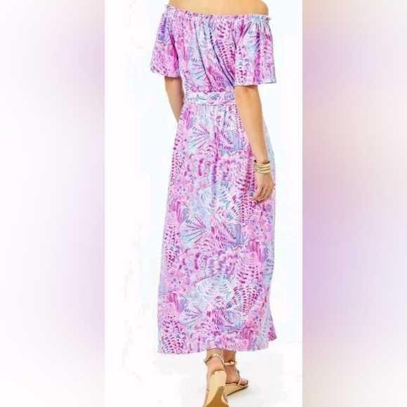 Lilly Pulitzer Size XL Moriah Off-The-Shoulder Midi Dress in Raz Sea You Soon. - Picture 4 of 4